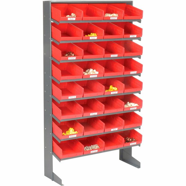 Global Industrial 8 Shelf Floor Pick Rack, 32 Red Plastic Shelf Bins 8 Inch Wide 33x12x61 603425RD